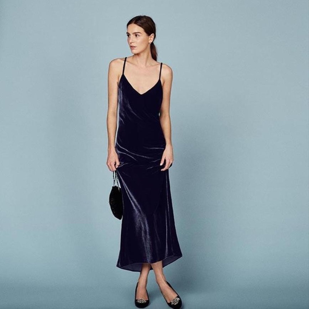Reformation midnight blue velvet slip dress